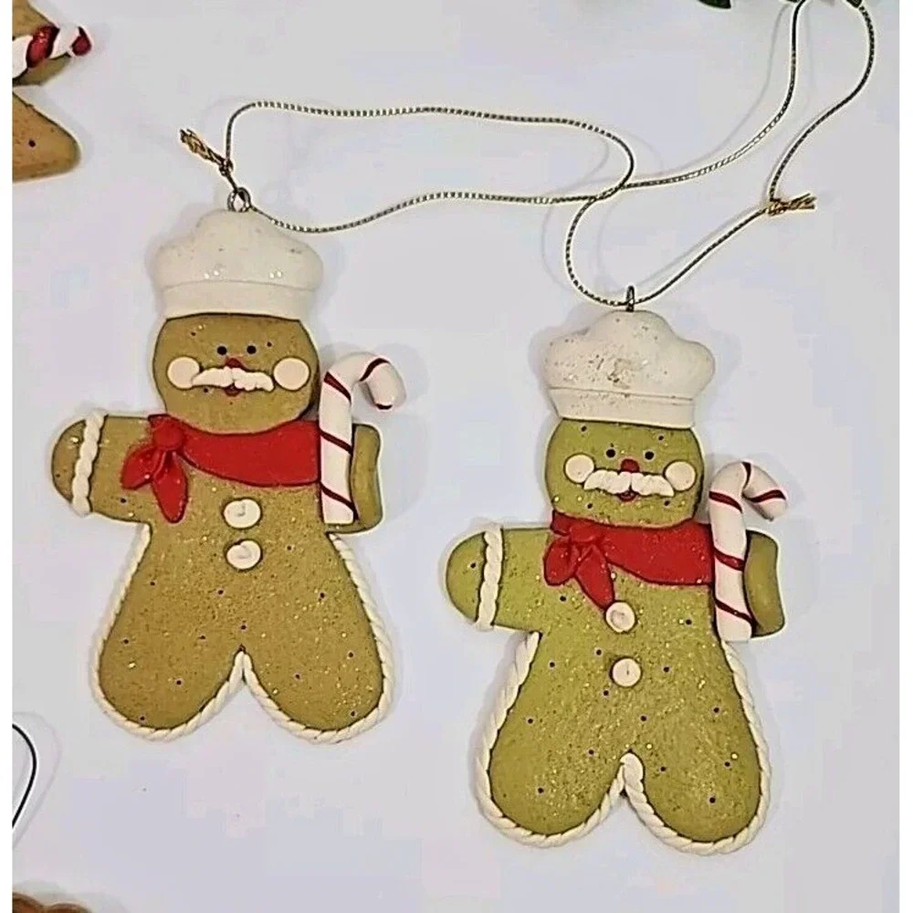 Gingerbread Man House Baker Christmas‎ Tree Ornaments Resin 10 Pc Vintage
